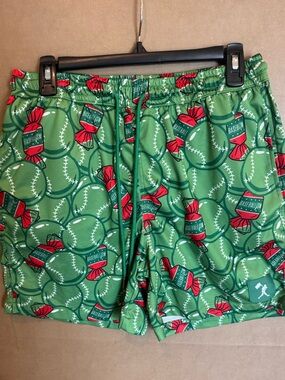 Men's Athletic Shorts - Green Baseball Print
